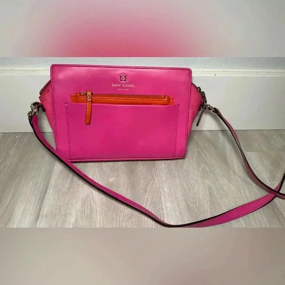 Kate Spade Crossbody Bag Purse Bright Pink Orange Gold Hardware Adjustable Strap - Picture 2 of 6